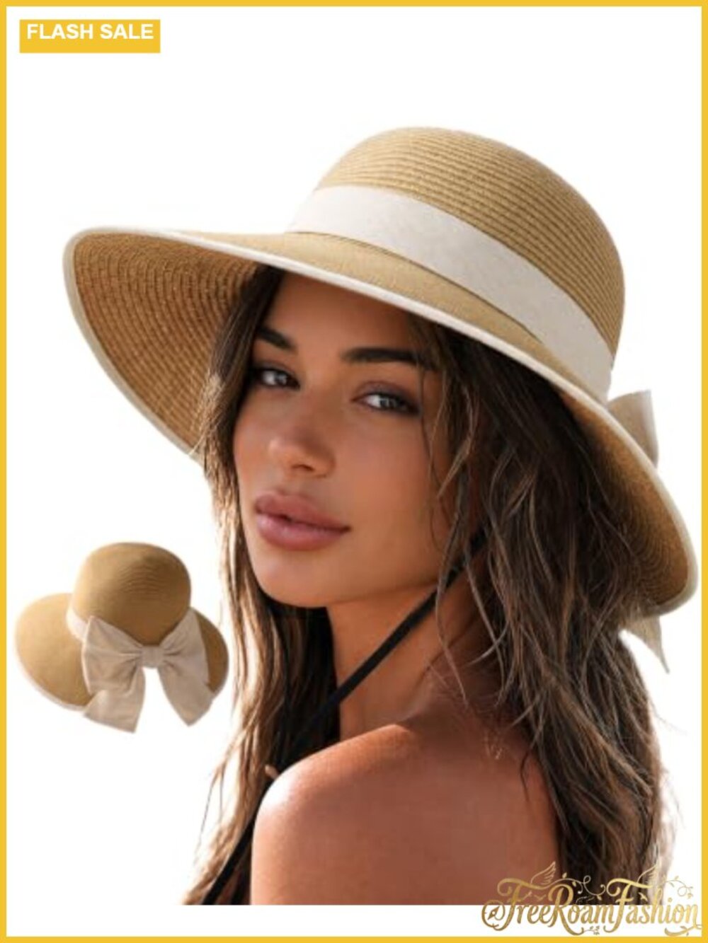 Womens Wide Brim Sun Hat Ponytail Hole Foldable Packable UPF 50+ Beach Travel